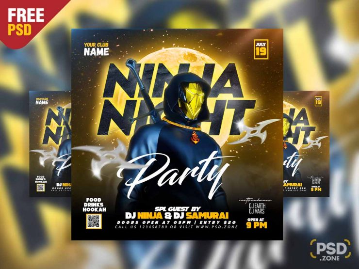 Ninja night party social media post PSD