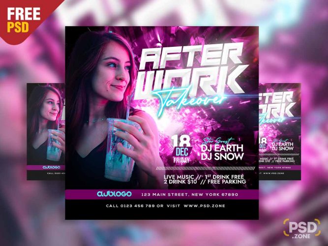 After work takeover party social media post PSD