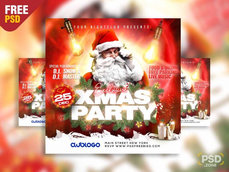 Exclusive christmas party social media post PSD