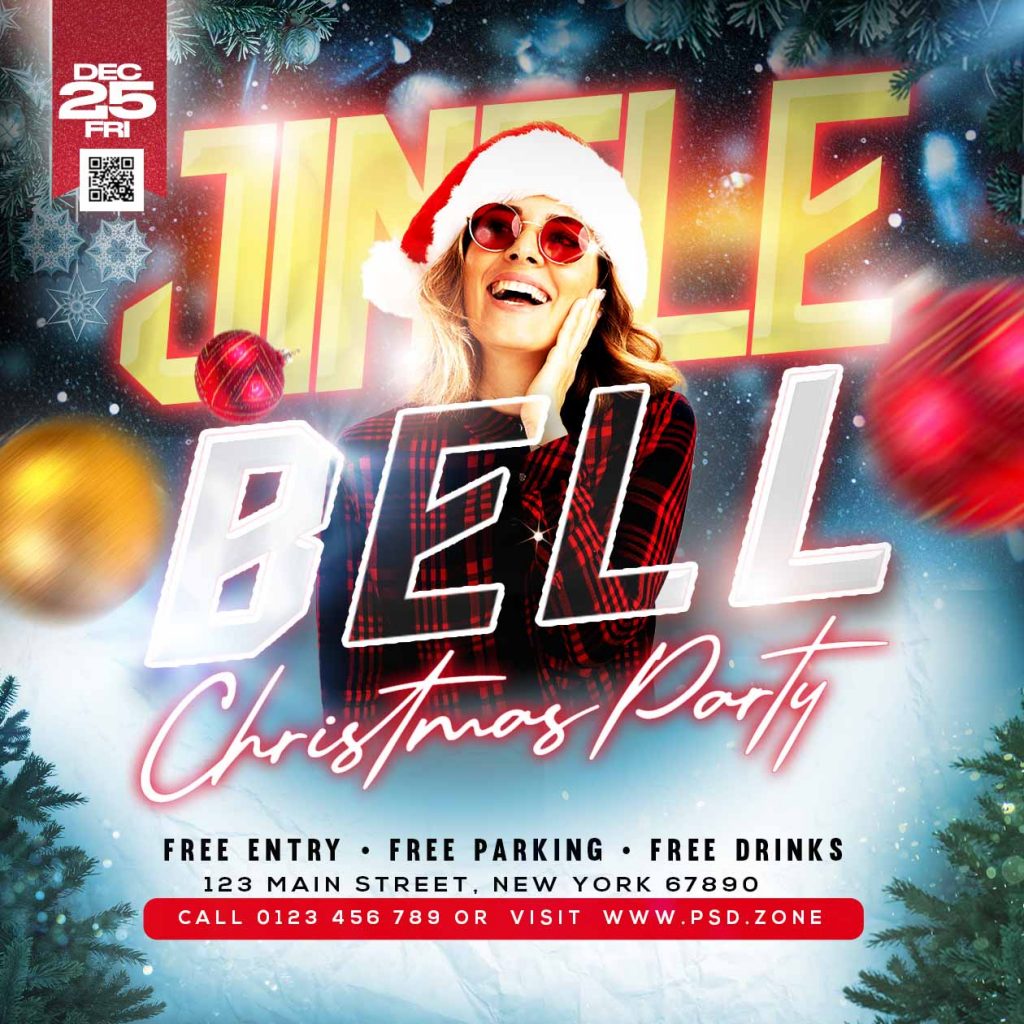 Jingle bell christmas party social media post PSD