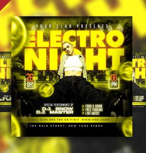 Electro night party social media post PSD