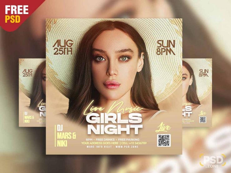 Girls night live music social media post PSD