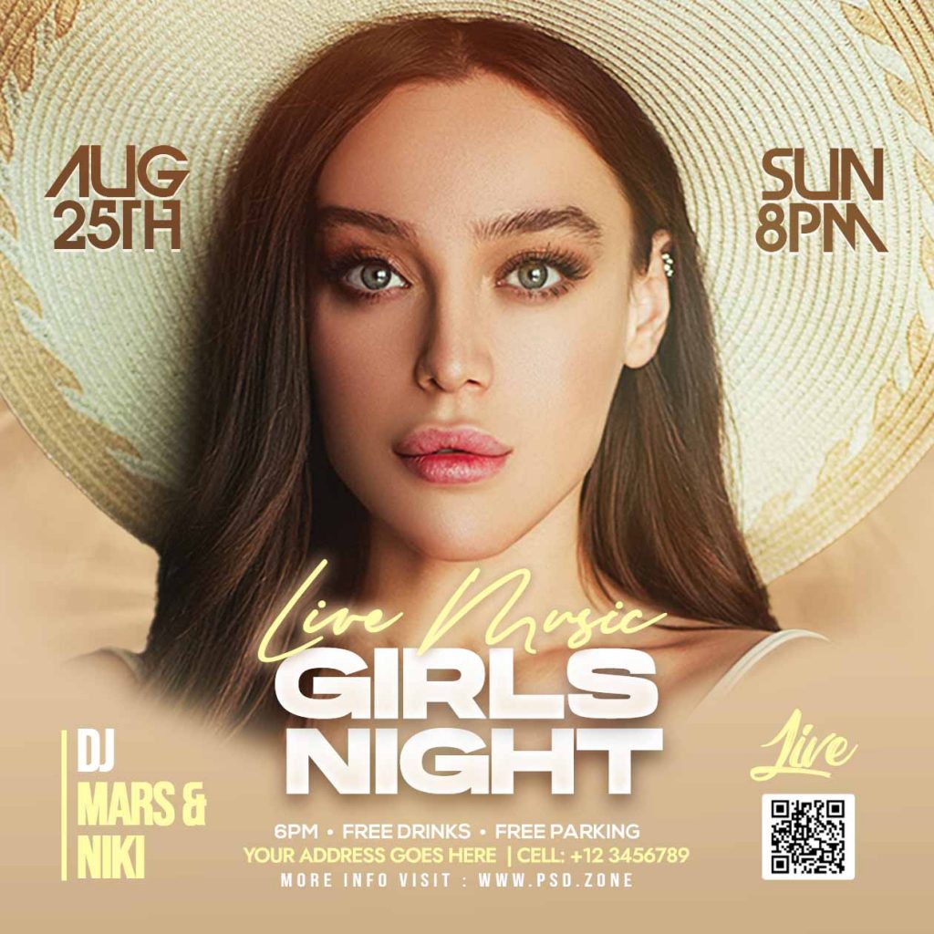 Girls night live music social media post PSD