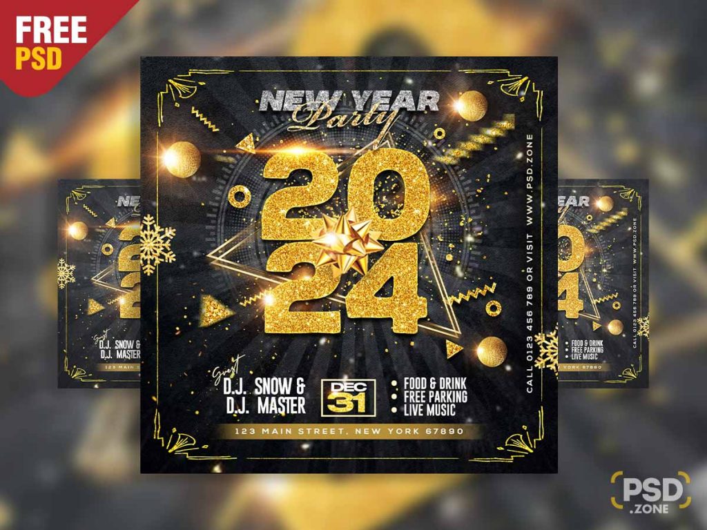 New year party 2024 social media post PSD - PSD Zone