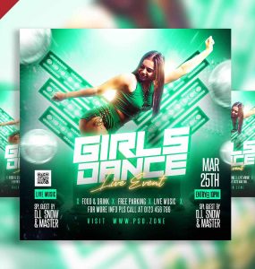 Girls dance live event party social media post PSD
