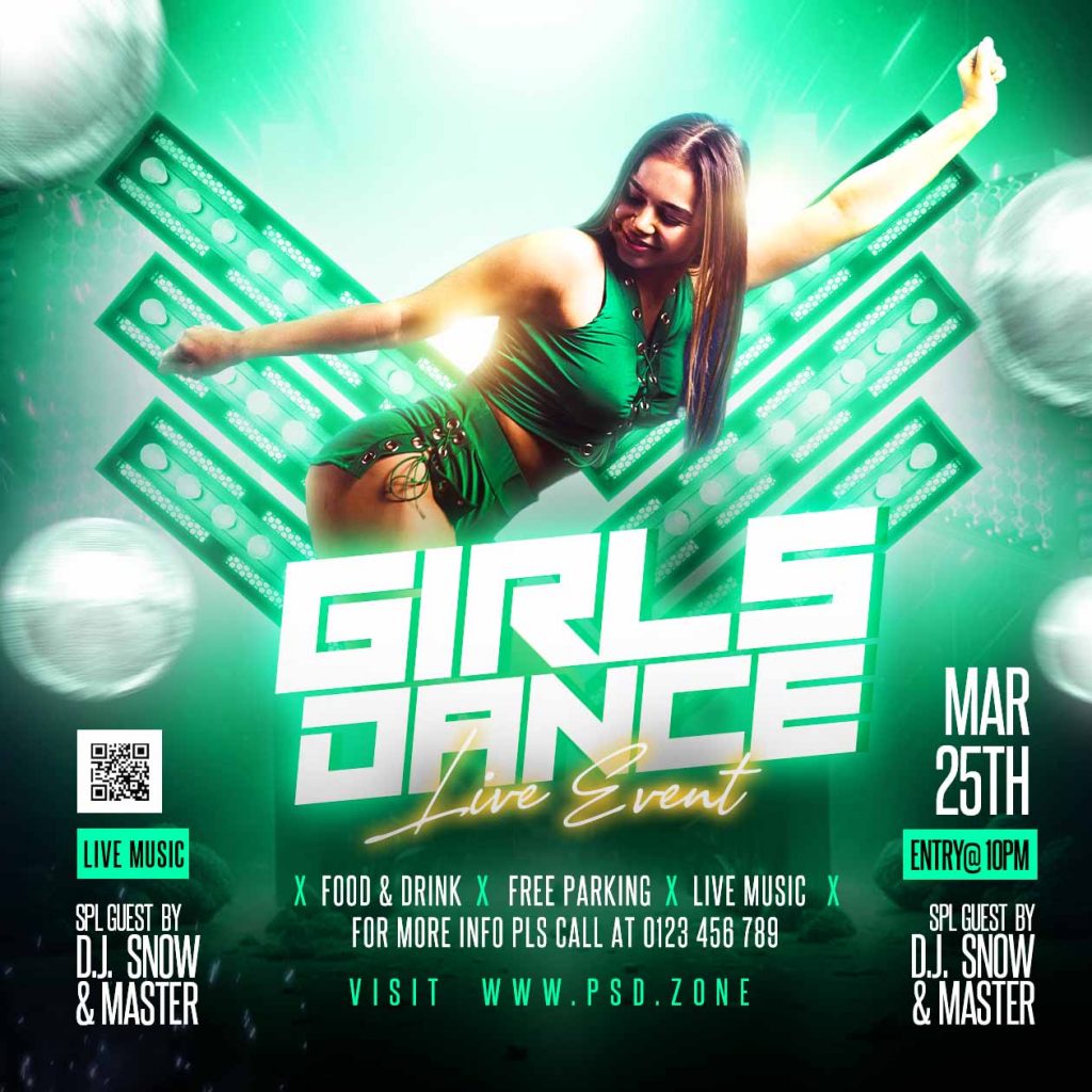 Girls dance live event party social media post PSD
