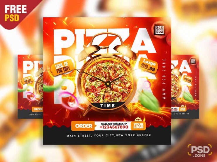 Pizza restaurant social media post design PSD