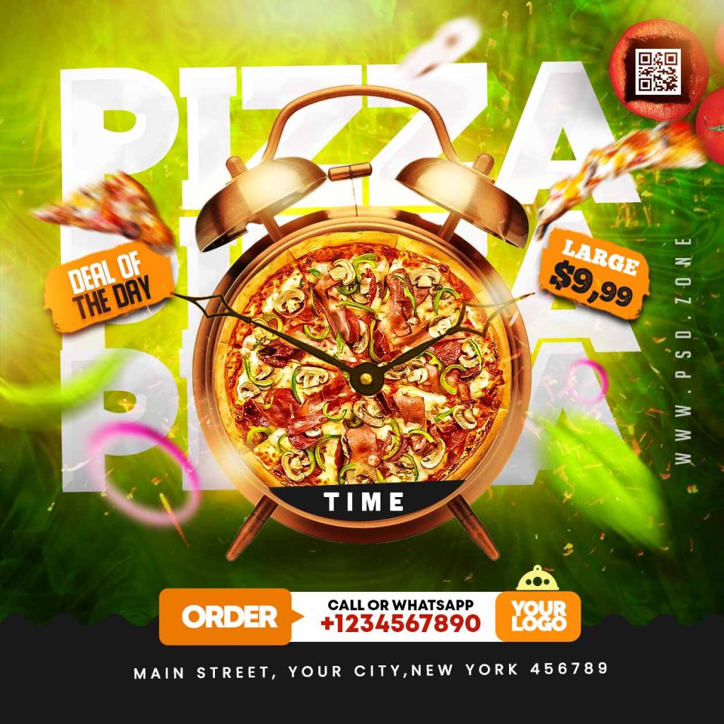 Pizza restaurant social media post template PSD