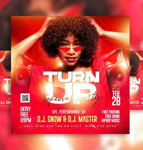 Turn up takeover party social media post PSD