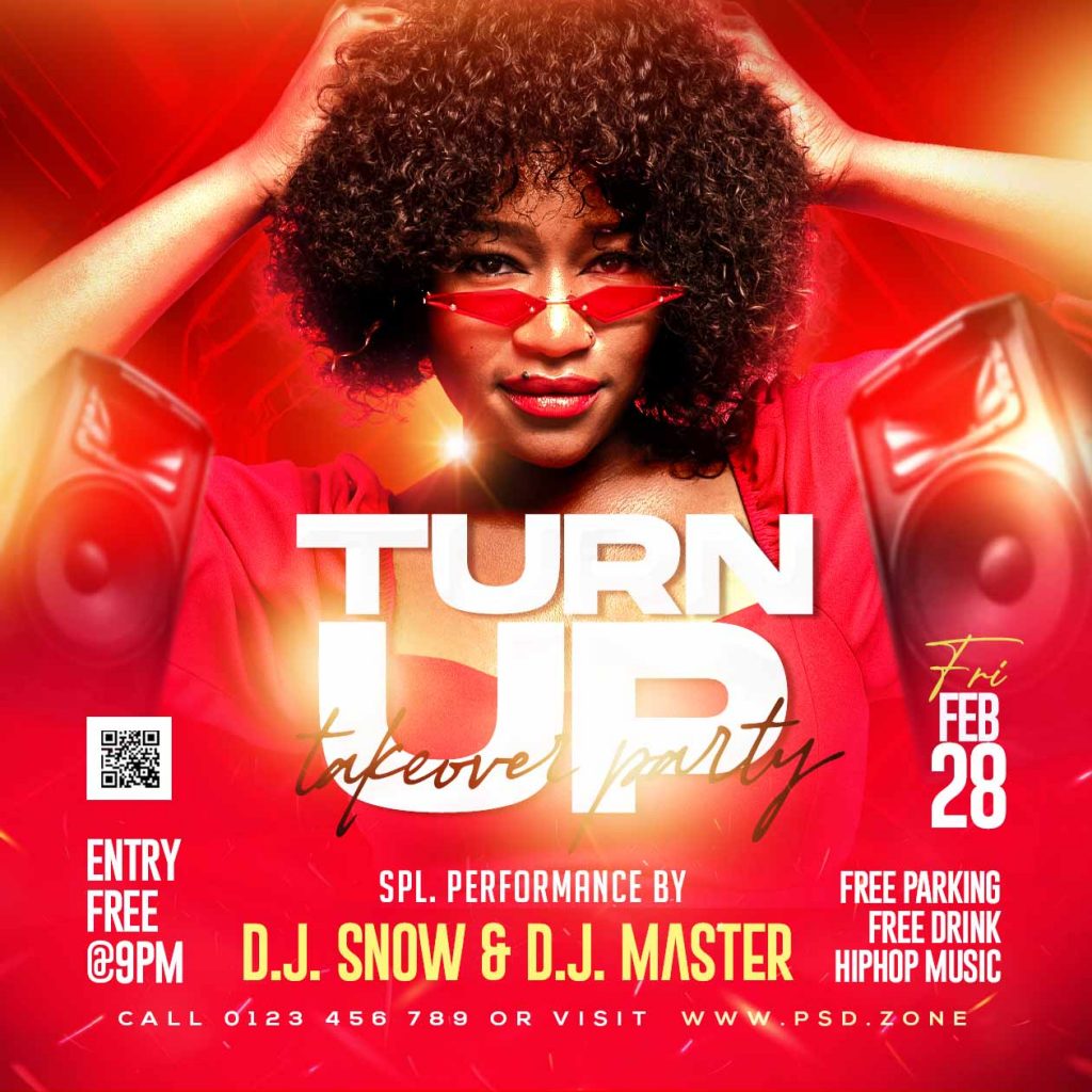 Turn up takeover party social media post PSD