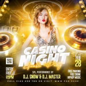 Casino night gamble party social media post PSD
