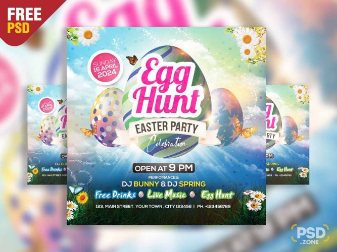 Easter celebration party social media post PSD