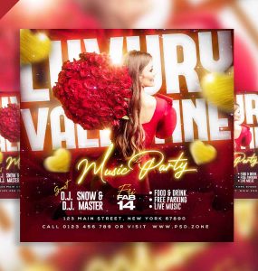 Luxury valentine music party social media post PSD