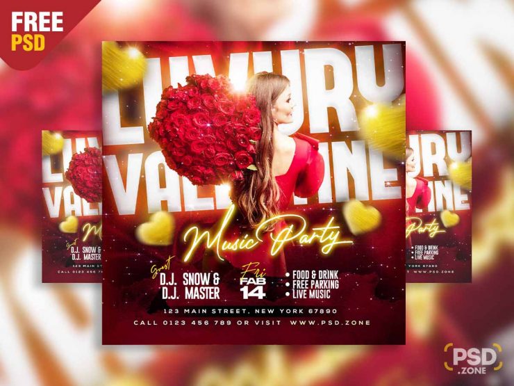 Luxury valentine music party social media post PSD