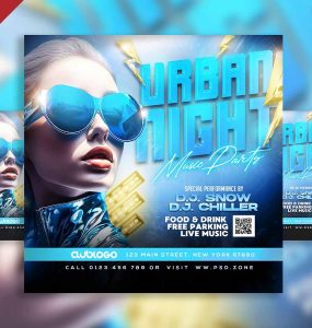 Urban night music party social media post PSD