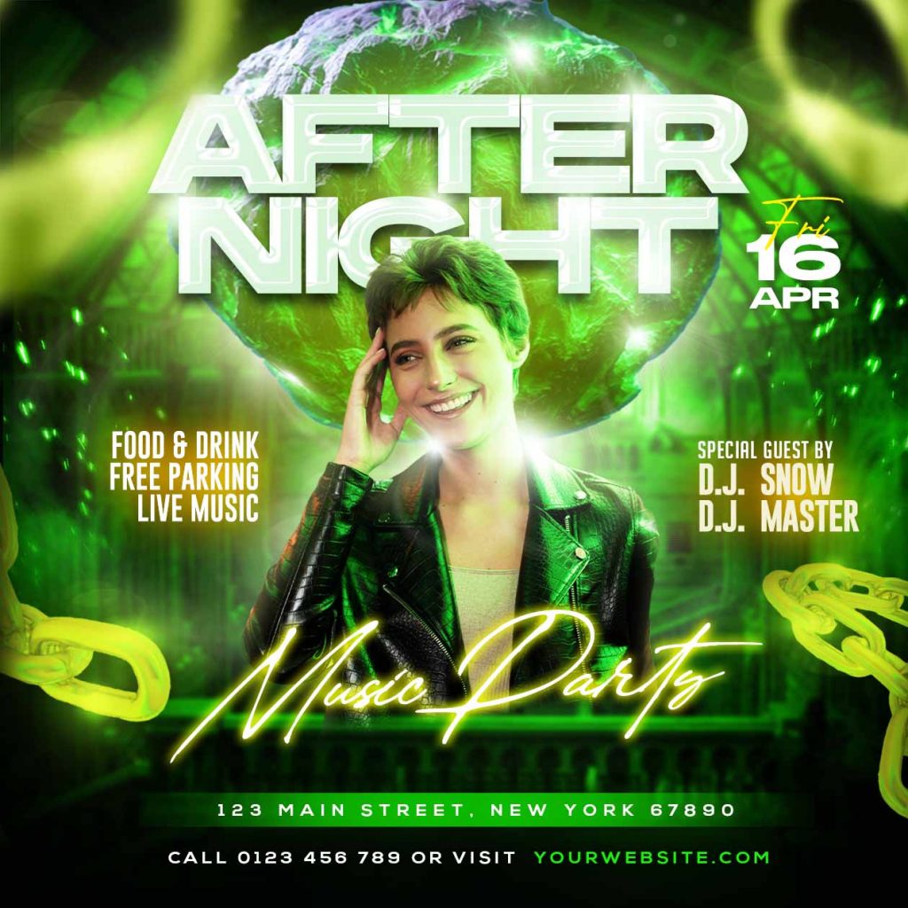 After night music party social media post PSD