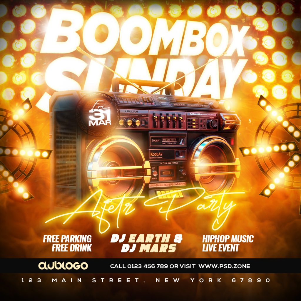 Boombox sunday after party social media post PSD