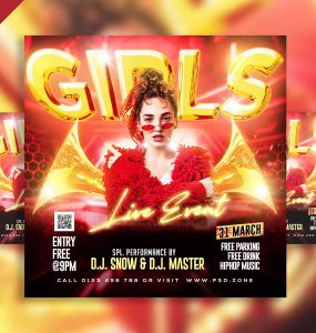 Girls live event party social media post PSD