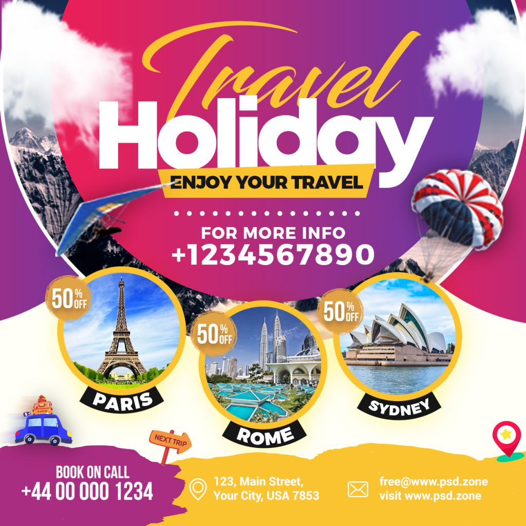 Travel holiday packages social media post PSD