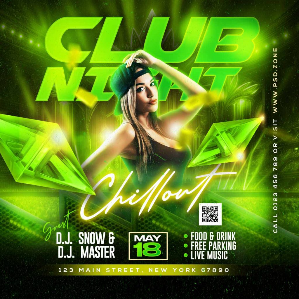 Club night chillout party social media post PSD