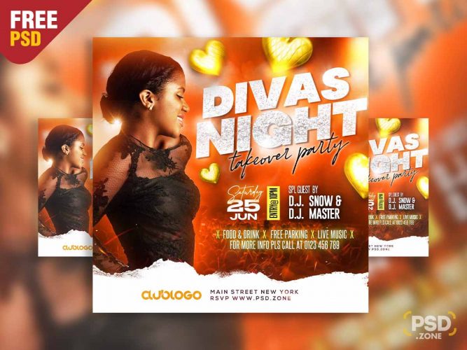 Divas night takeover party social media post PSD