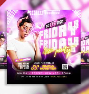 Friday night after party event social media post PSD