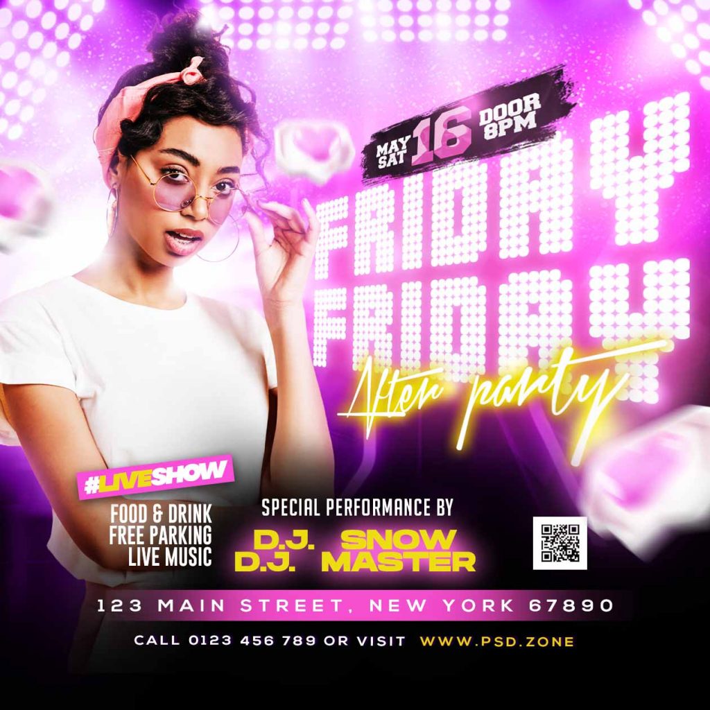 Friday night after party event social media post PSD