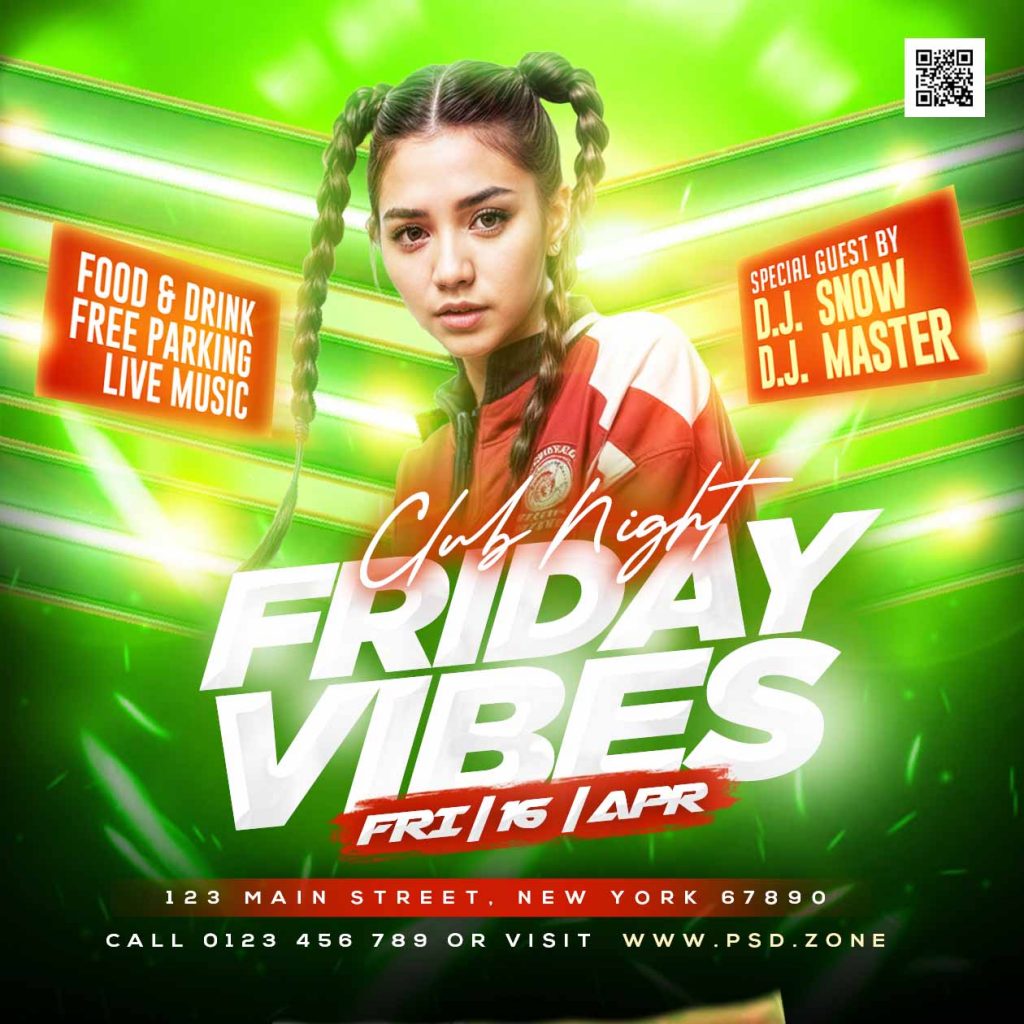 Friday vibes club night party social media post PSD