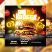Grab your burger restaurant social media post PSD