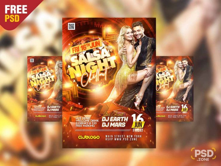 Salsa night chillout party flyer PSD