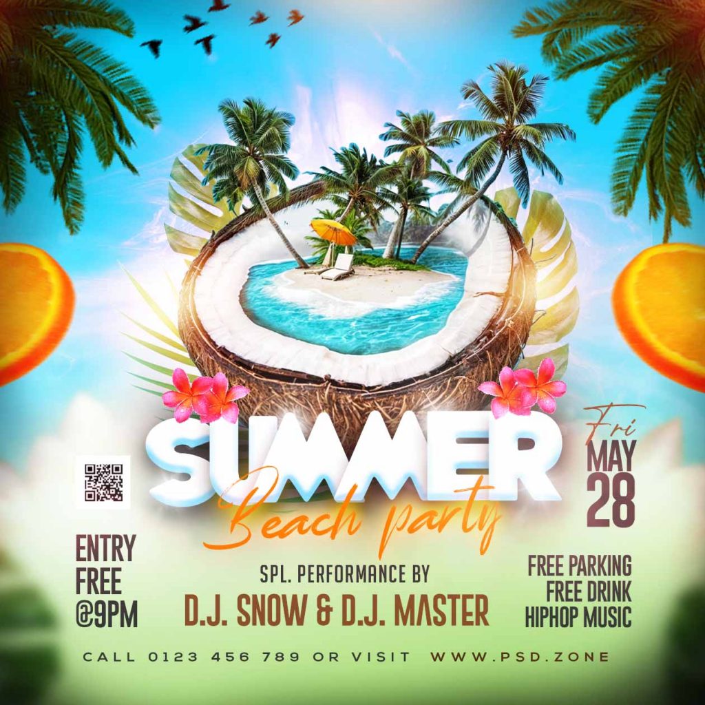 Summer beach party instagram post PSD