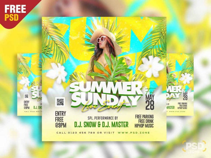 Summer sunday live event social media post PSD