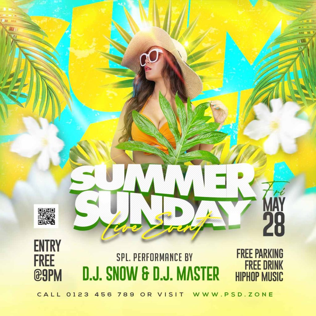 Summer sunday live event social media post PSD