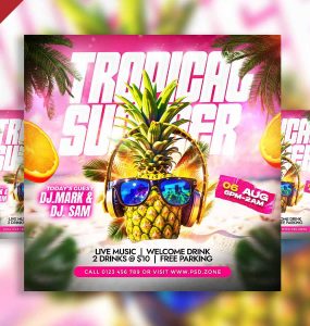 Tropical summer party social media post PSD