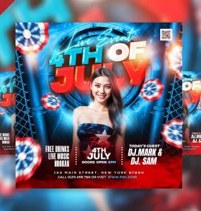 4th of july live event party social media post PSD