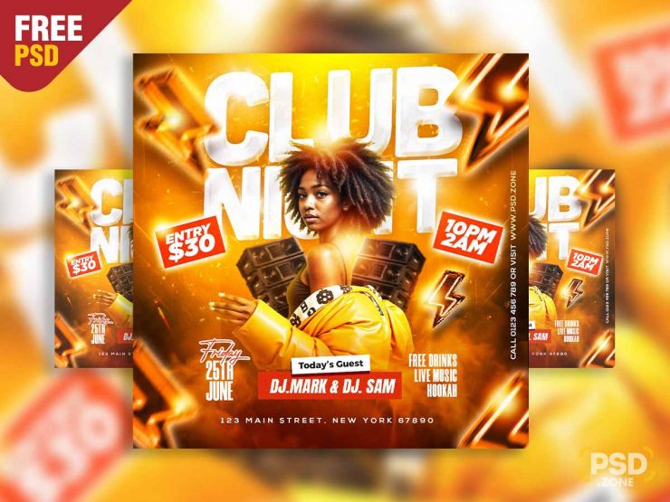 Club night party social media post PSD