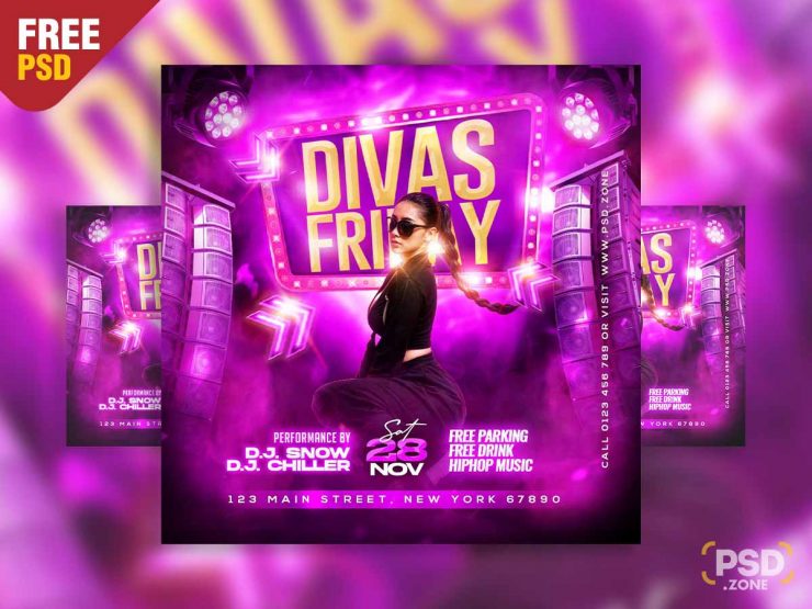 Divas friday party social media post PSD