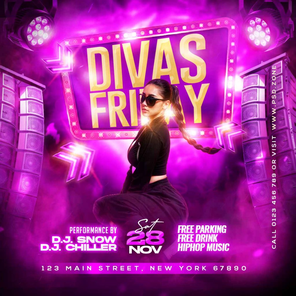 Divas friday party social media post PSD