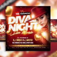 Divas night live music party social media post PSD