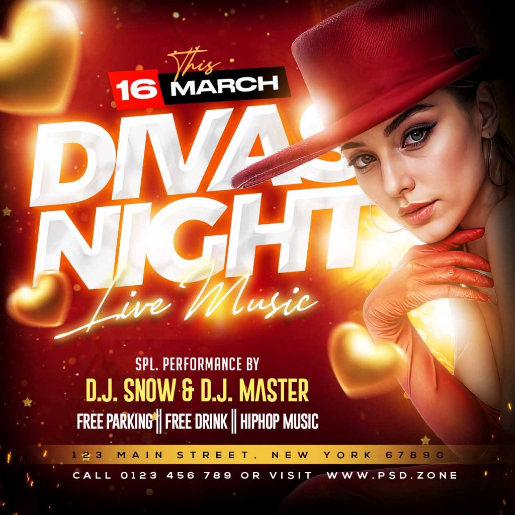 Divas night live music party social media post PSD
