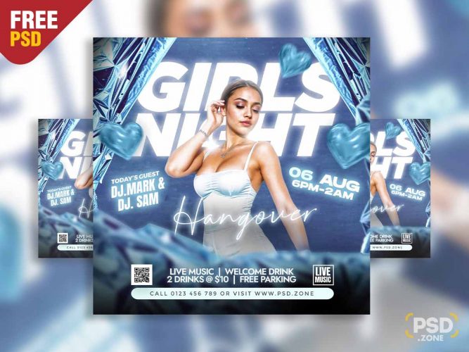 Girls night hangover party instagram post PSD