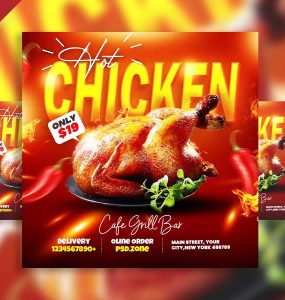 Hot chicken food social media post PSD