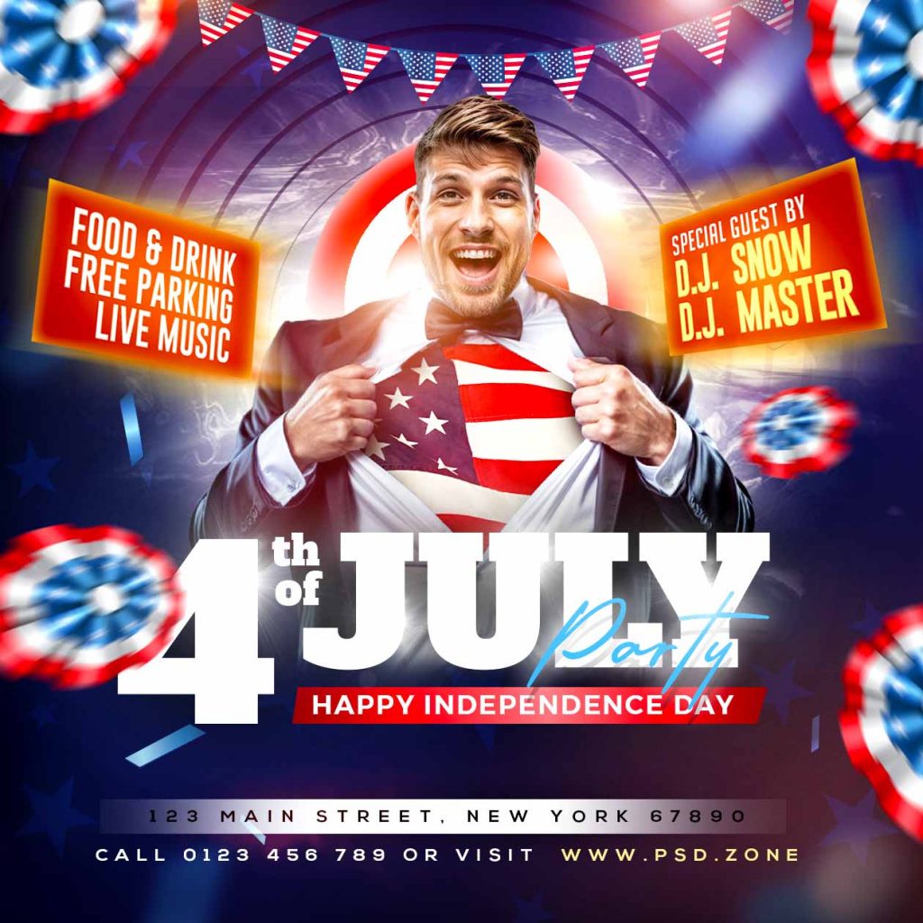 independence day party social media post PSD