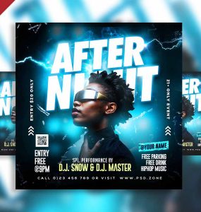 After night party event social media post PSD