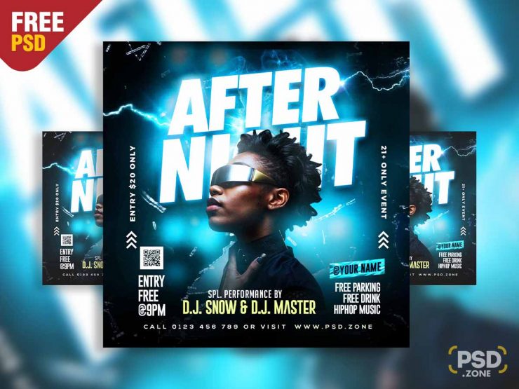 After night party event social media post PSD