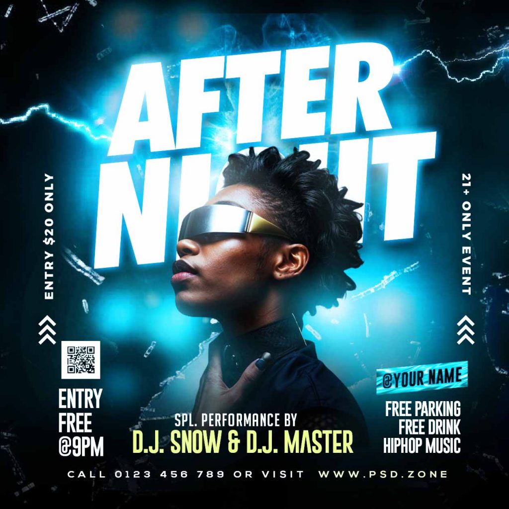 After night party event social media post PSD