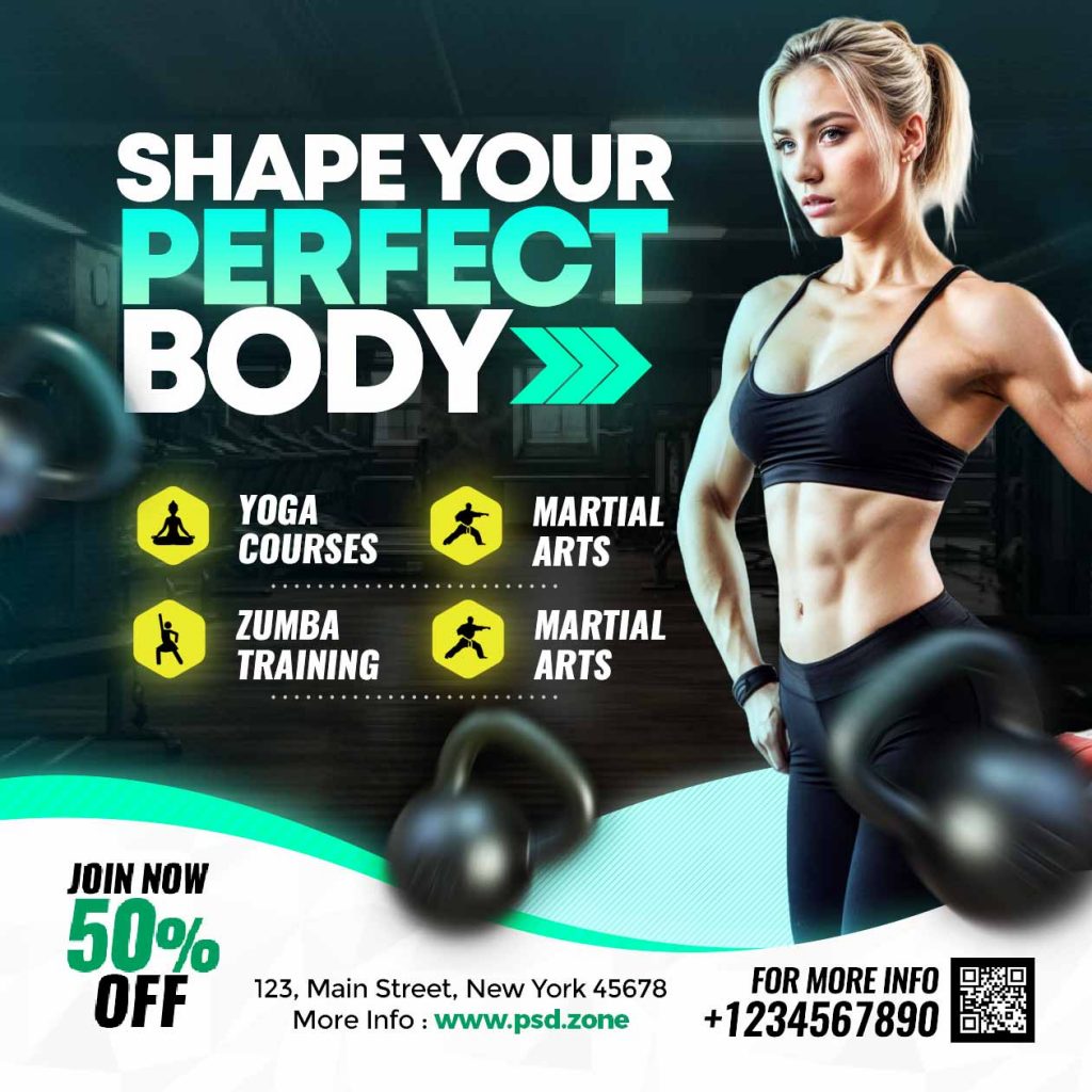 Fitness gym promotional instagram post PSD