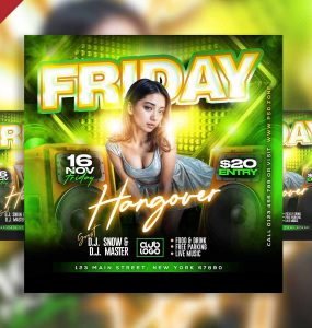 Friday hangover party event instagram post PSD