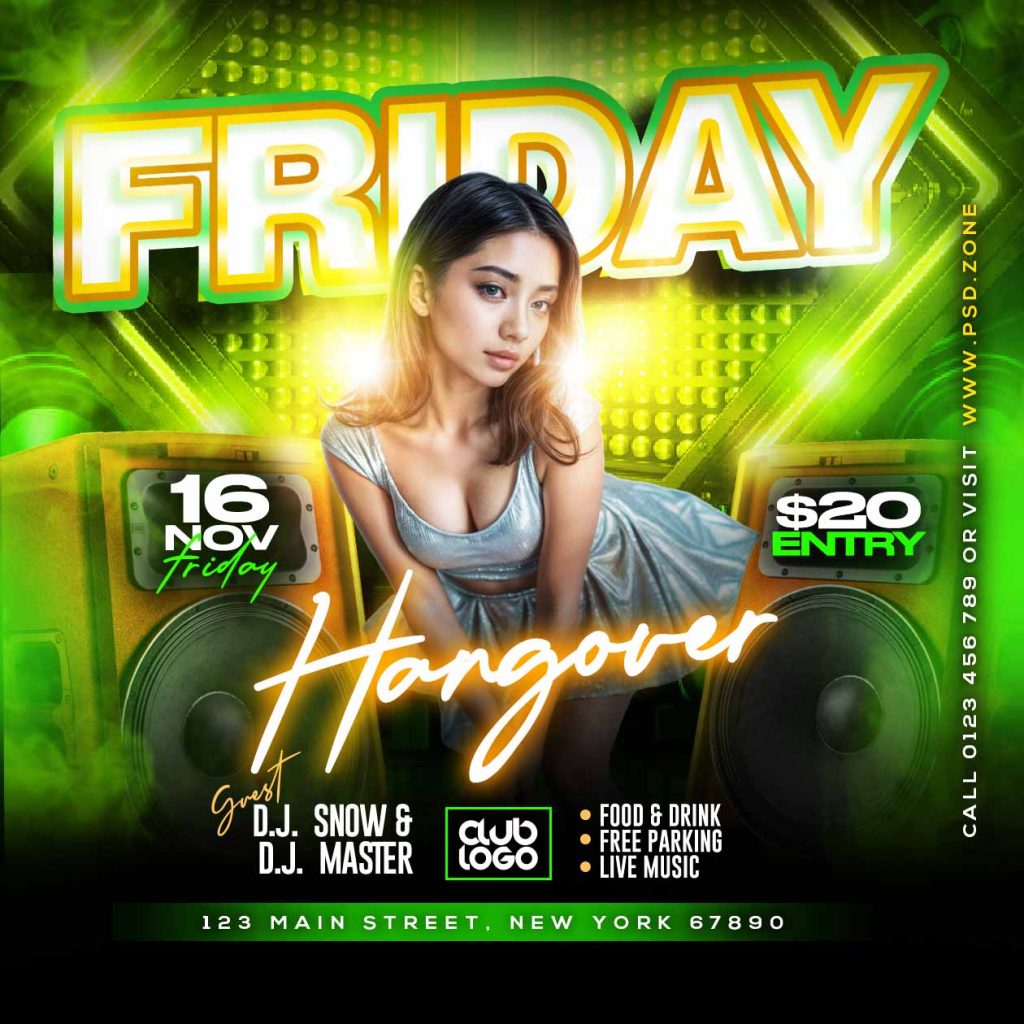 Friday hangover party event instagram post PSD