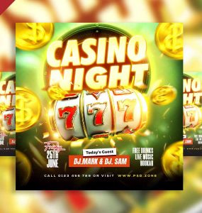 Casino night party event social media post PSD